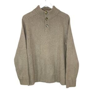 J. Crew Factory Heavyweight Cotton Mock Neck Sweater Tan Men Large Button Panel